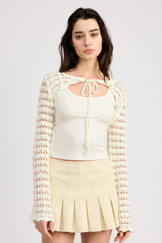 CROCHET BOLERO WITH DRAWSTRINGS-Charmful Clothing Boutique
