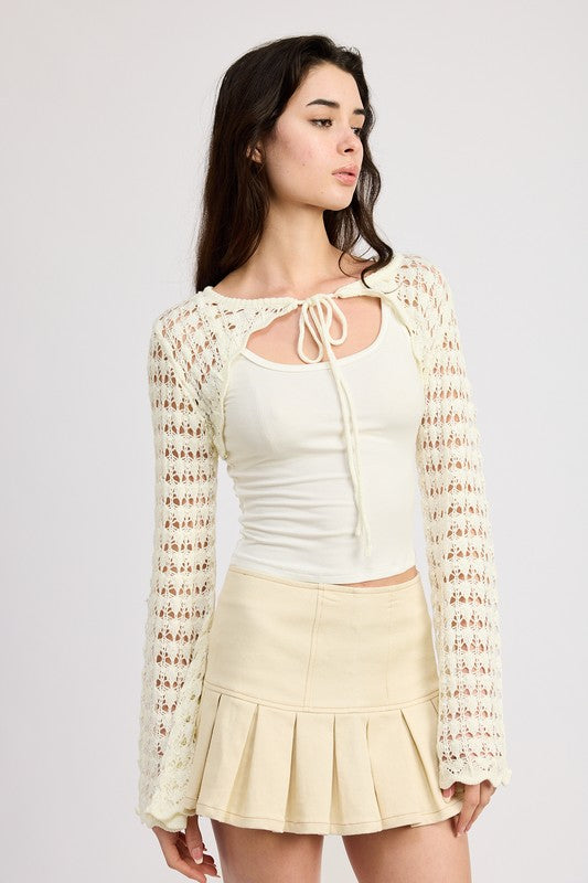 CROCHET BOLERO WITH DRAWSTRINGS-Charmful Clothing Boutique
