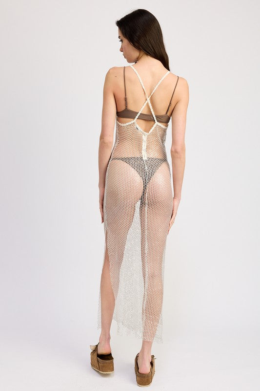 FISH NET HALTER MAXI DRESS-Charmful Clothing Boutique