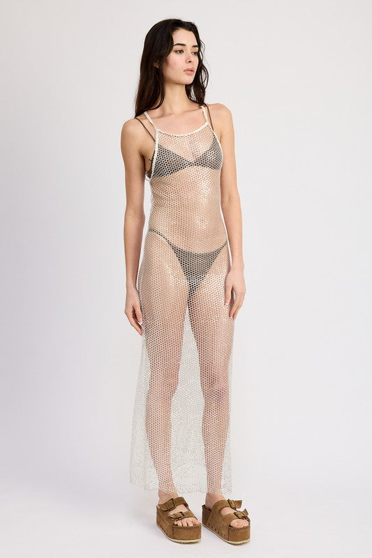 FISH NET HALTER MAXI DRESS-Charmful Clothing Boutique