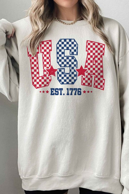 USA CHECKER OVERSIZED SWEATSHIRT-Charmful Clothing Boutique