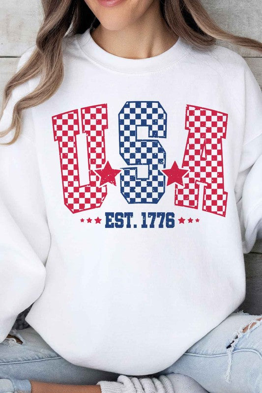 USA CHECKER OVERSIZED SWEATSHIRT-Charmful Clothing Boutique
