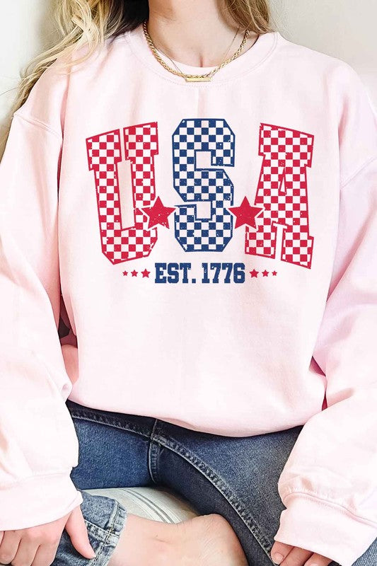 USA CHECKER OVERSIZED SWEATSHIRT-Charmful Clothing Boutique