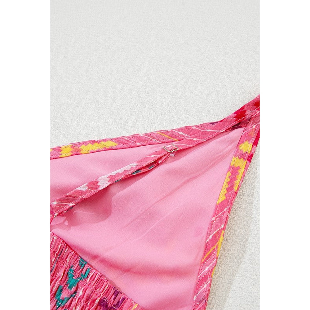 Pink Tribal Tassel Tie V Neck Surplice Maxi Dress-Charmful Clothing Boutique