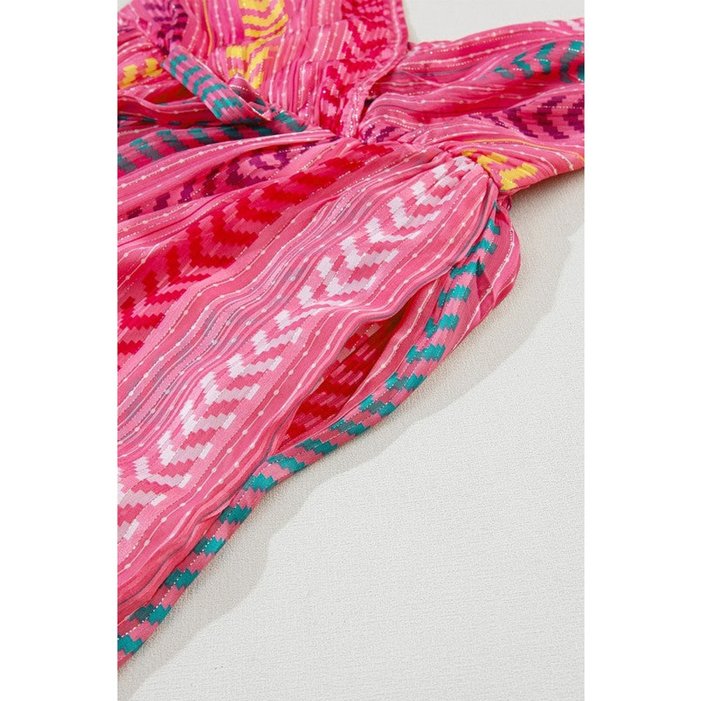 Pink Tribal Tassel Tie V Neck Surplice Maxi Dress-Charmful Clothing Boutique