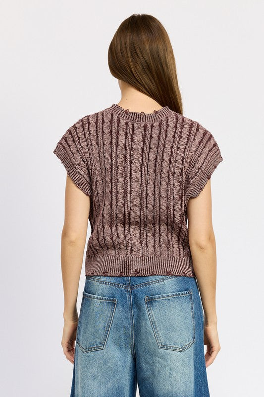 CABLE KNIT SHORT SLEEVE TOP-Charmful Clothing Boutique
