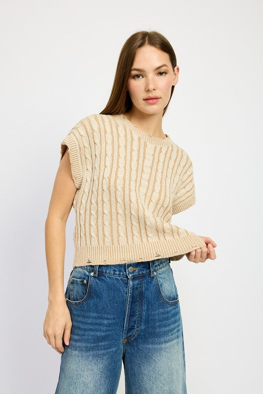 CABLE KNIT SHORT SLEEVE TOP-Charmful Clothing Boutique