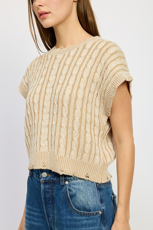 CABLE KNIT SHORT SLEEVE TOP-Charmful Clothing Boutique