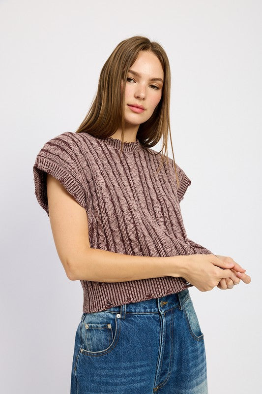 CABLE KNIT SHORT SLEEVE TOP-Charmful Clothing Boutique
