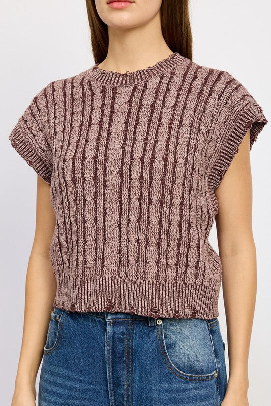 CABLE KNIT SHORT SLEEVE TOP-Charmful Clothing Boutique