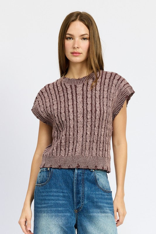 CABLE KNIT SHORT SLEEVE TOP-Charmful Clothing Boutique