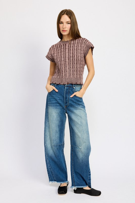 CABLE KNIT SHORT SLEEVE TOP-Charmful Clothing Boutique