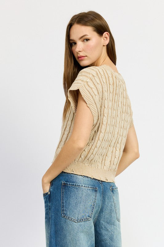 CABLE KNIT SHORT SLEEVE TOP-Charmful Clothing Boutique