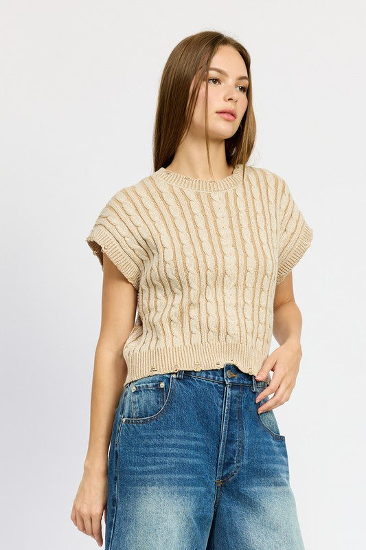 CABLE KNIT SHORT SLEEVE TOP-Charmful Clothing Boutique