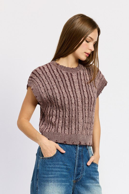 CABLE KNIT SHORT SLEEVE TOP-Charmful Clothing Boutique