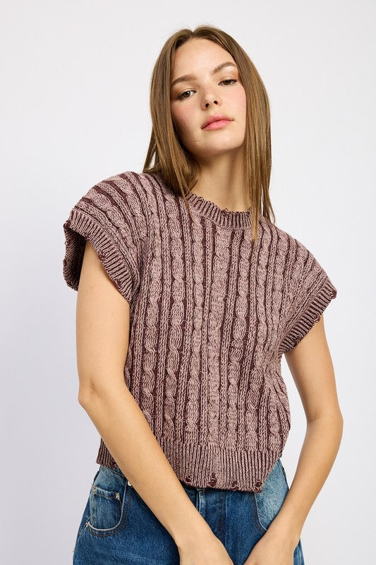 CABLE KNIT SHORT SLEEVE TOP-Charmful Clothing Boutique