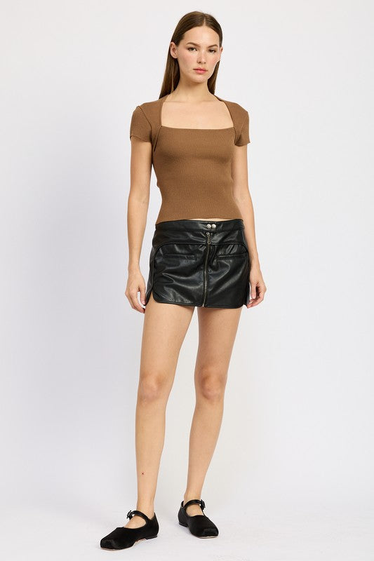 MOTO MINI SKIRT WITH ZIPPER-Charmful Clothing Boutique