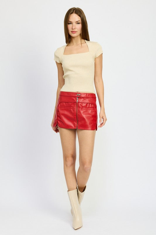 MOTO MINI SKIRT WITH ZIPPER-Charmful Clothing Boutique