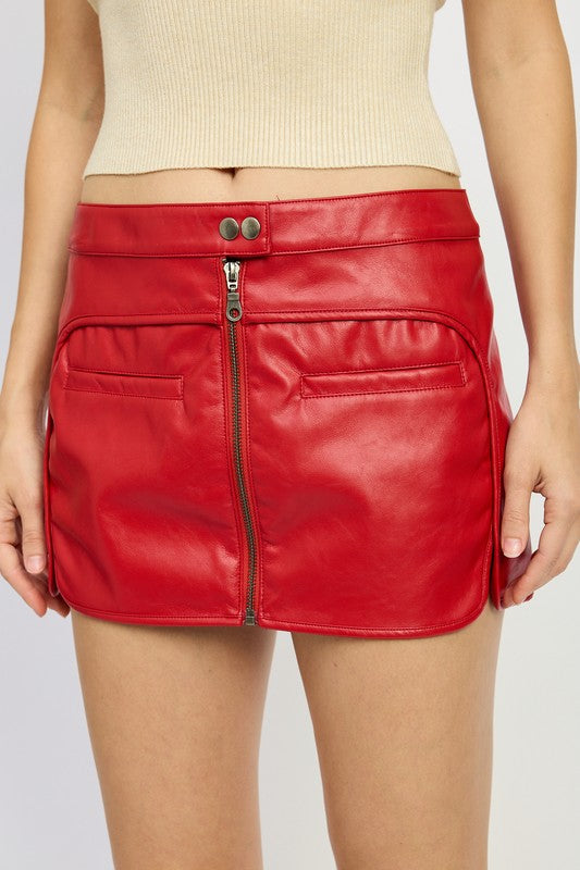 MOTO MINI SKIRT WITH ZIPPER-Charmful Clothing Boutique
