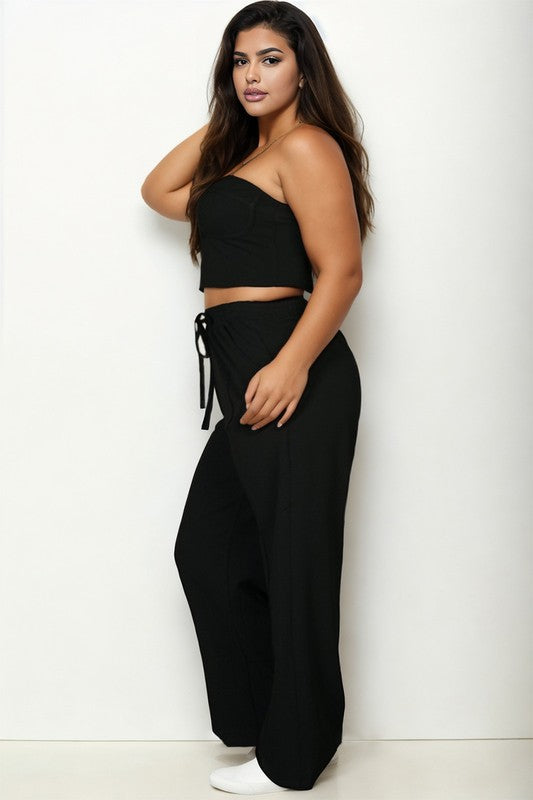 Plus Bustier Crop Cami Top & Pocket Straight Pants-Charmful Clothing Boutique