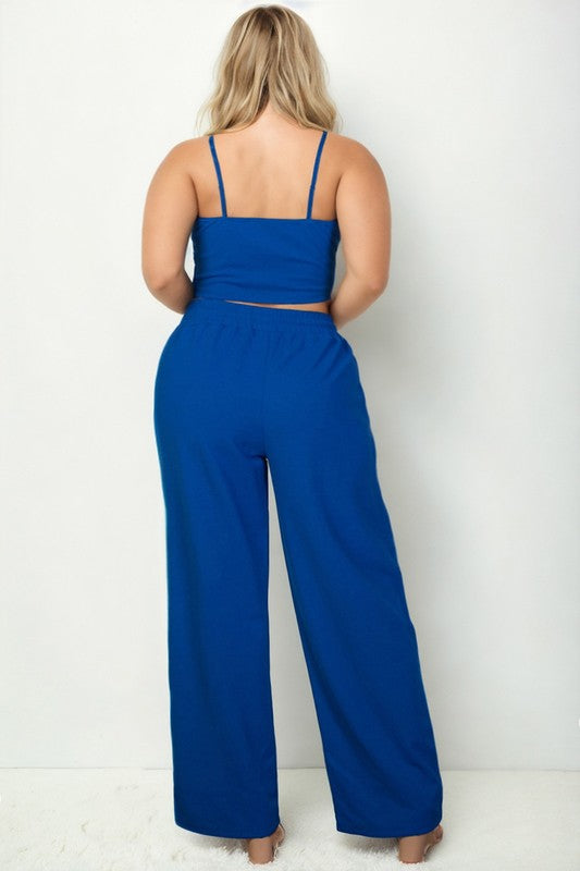 Plus Bustier Crop Cami Top & Pocket Straight Pants-Charmful Clothing Boutique