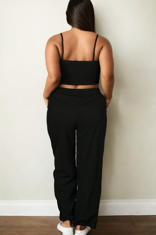 Plus Bustier Crop Cami Top & Pocket Straight Pants-Charmful Clothing Boutique