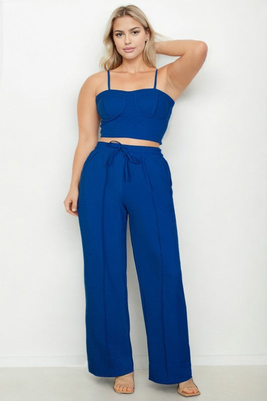 Plus Bustier Crop Cami Top & Pocket Straight Pants-Charmful Clothing Boutique