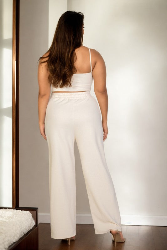 Plus Bustier Crop Cami Top & Pocket Straight Pants-Charmful Clothing Boutique