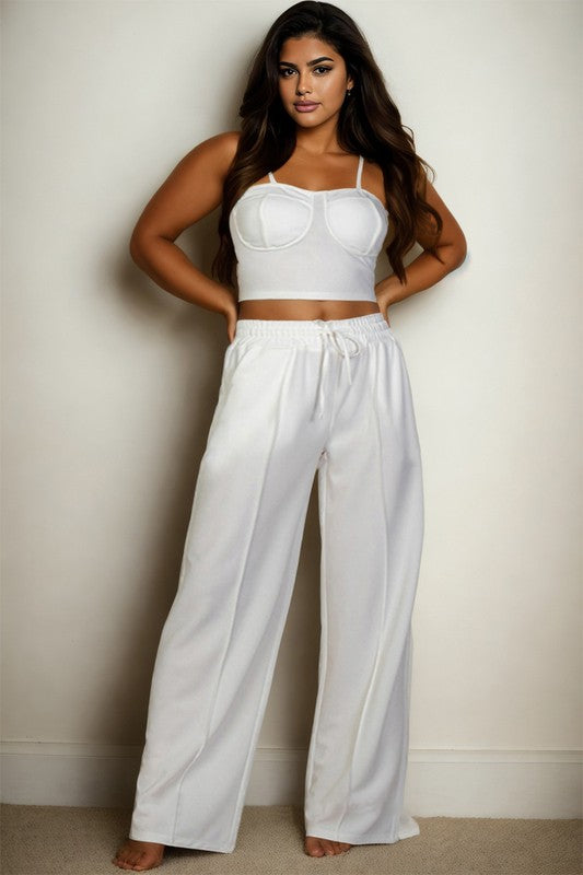 Plus Bustier Crop Cami Top & Pocket Straight Pants-Charmful Clothing Boutique