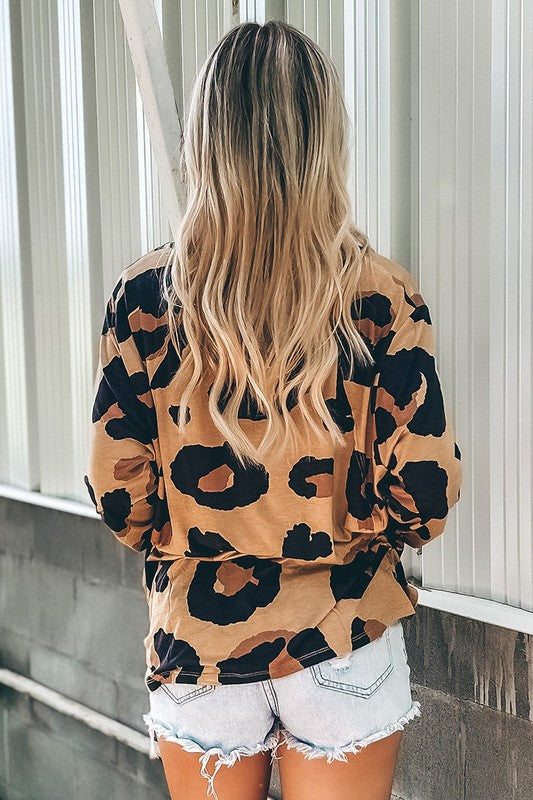 Women Leopard Print Long Sleeve Loose Top-Charmful Clothing Boutique