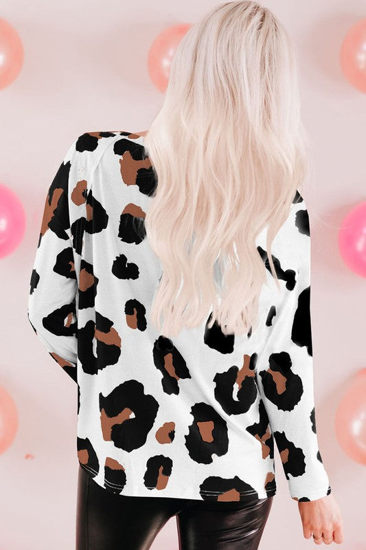 Women Leopard Print Long Sleeve Loose Top-Charmful Clothing Boutique