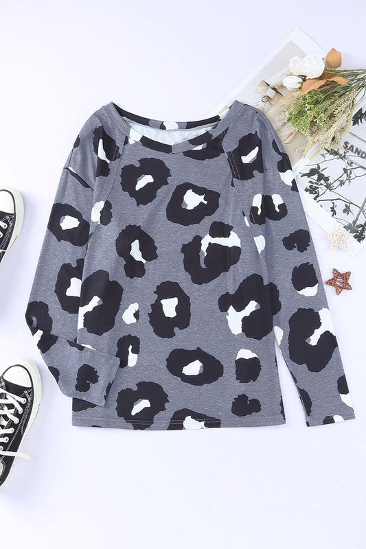 Women Leopard Print Long Sleeve Loose Top-Charmful Clothing Boutique