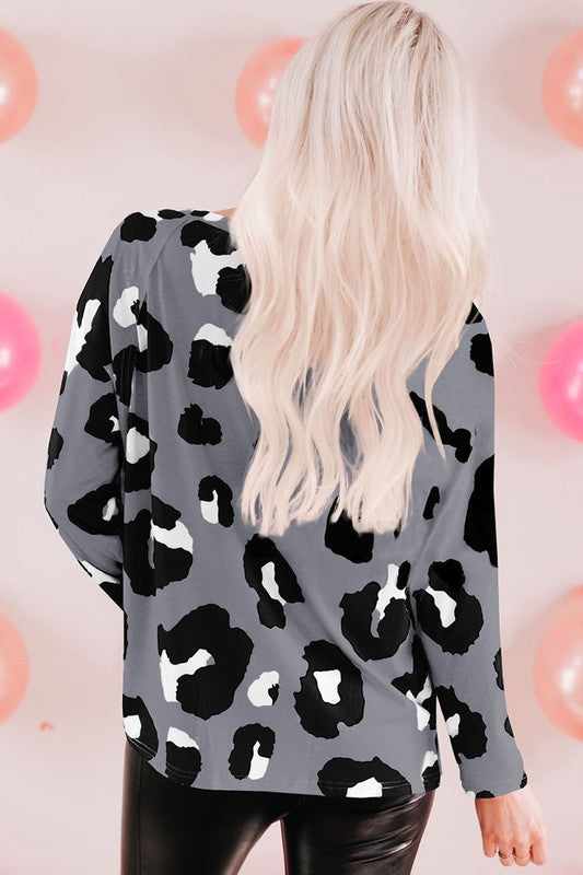 Women Leopard Print Long Sleeve Loose Top-Charmful Clothing Boutique