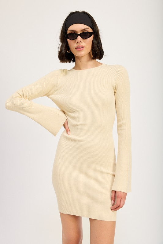 LONG SLEEVE MINI DRESS WITH BACK CUTOUT-Charmful Clothing Boutique