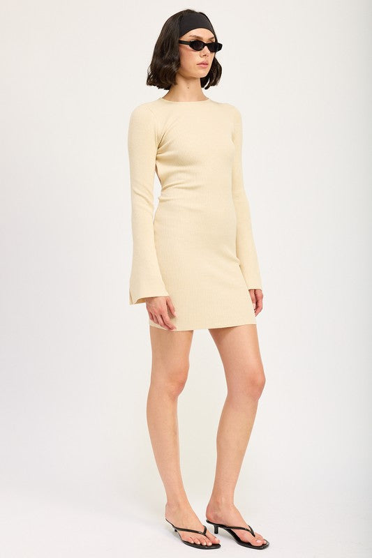LONG SLEEVE MINI DRESS WITH BACK CUTOUT-Charmful Clothing Boutique