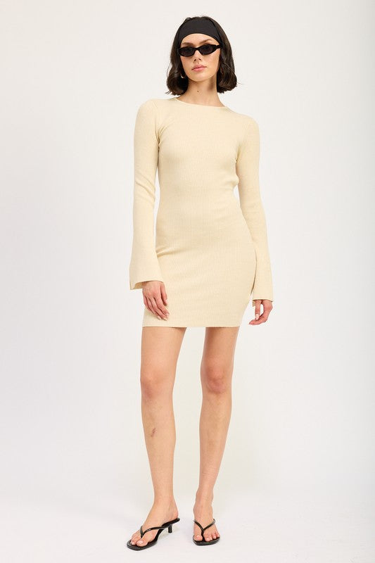 LONG SLEEVE MINI DRESS WITH BACK CUTOUT-Charmful Clothing Boutique