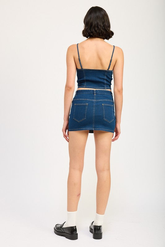 LACE UP MINI DENIM SKIRT-Charmful Clothing Boutique