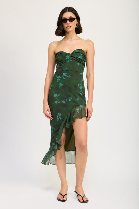 ASYMMETRICAL RUFFLE TUBE MAXI DRESS-Charmful Clothing Boutique