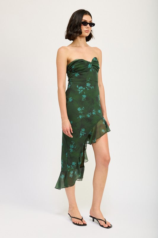 ASYMMETRICAL RUFFLE TUBE MAXI DRESS-Charmful Clothing Boutique