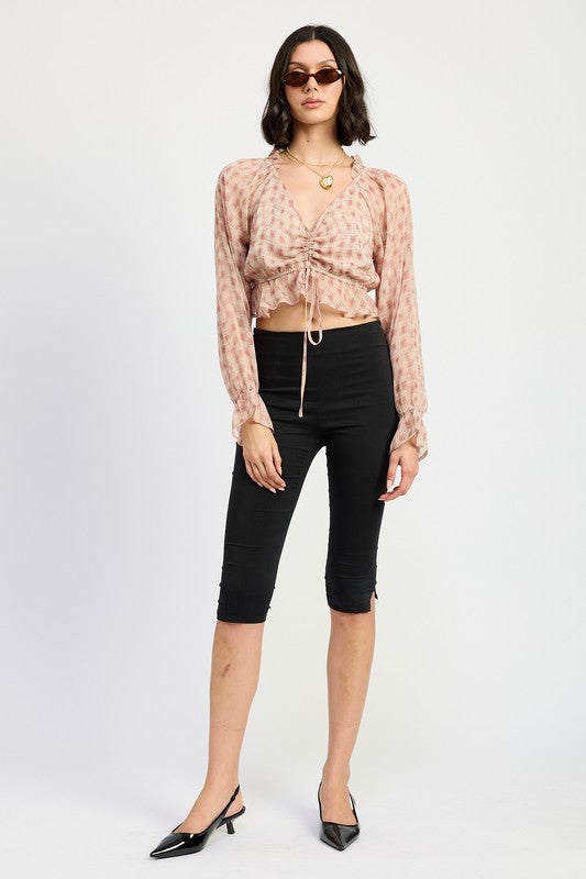 RUCHED BLOUSE WITH RUFFLE DETAIL-Charmful Clothing Boutique