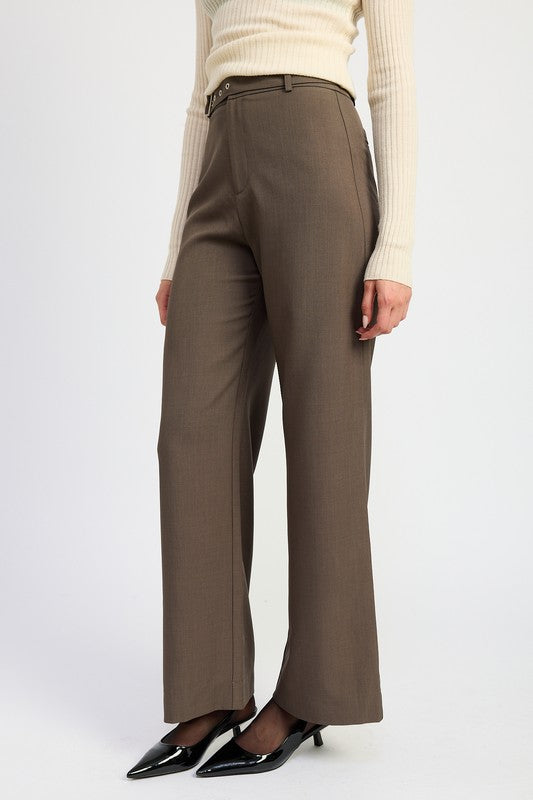 TROUSER PANTS WTIH ADJUSTABLE WAIST BAND BUCKLE-Charmful Clothing Boutique