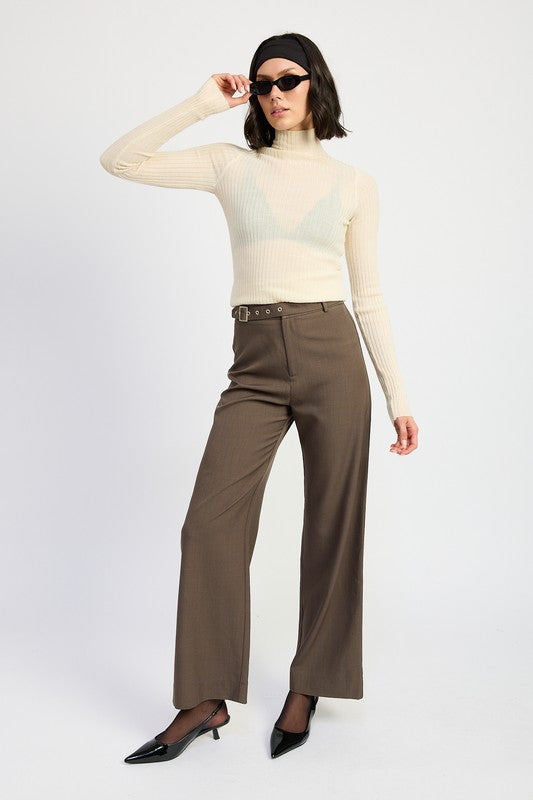 TROUSER PANTS WTIH ADJUSTABLE WAIST BAND BUCKLE-Charmful Clothing Boutique