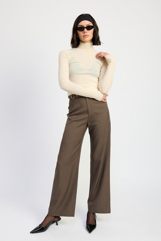TROUSER PANTS WTIH ADJUSTABLE WAIST BAND BUCKLE-Charmful Clothing Boutique