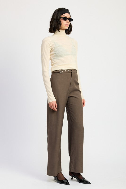 TROUSER PANTS WTIH ADJUSTABLE WAIST BAND BUCKLE-Charmful Clothing Boutique