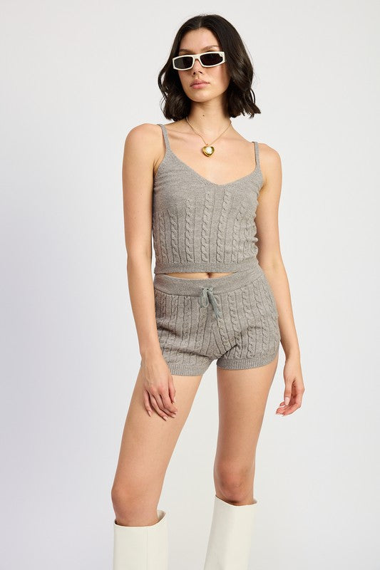 CABLE KNIT SHORTS WITH DRAWSTRING-Charmful Clothing Boutique