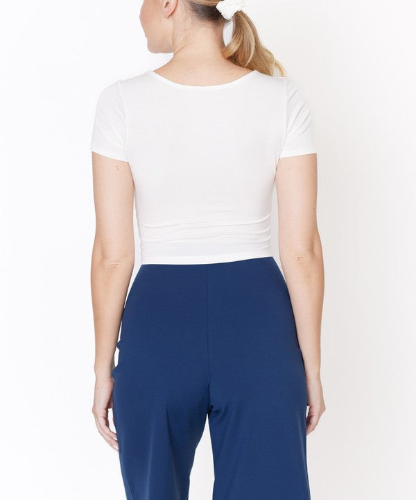 BAMBOO DOUBLE FRONT V NECK CROP-Charmful Clothing Boutique