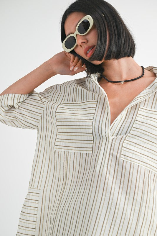 STRIPE OVERSIZED TUNIC TOP-Charmful Clothing Boutique