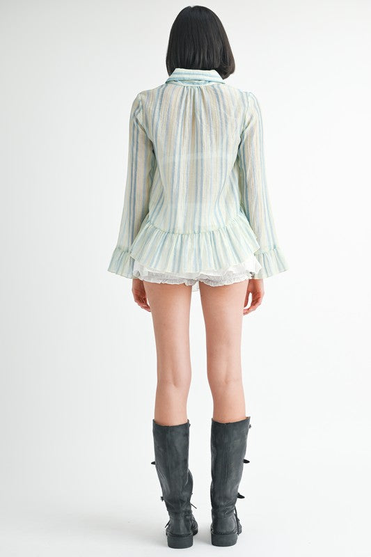 FLYAWAY BLOUSE WITH RUFFLE DETAIL-Charmful Clothing Boutique