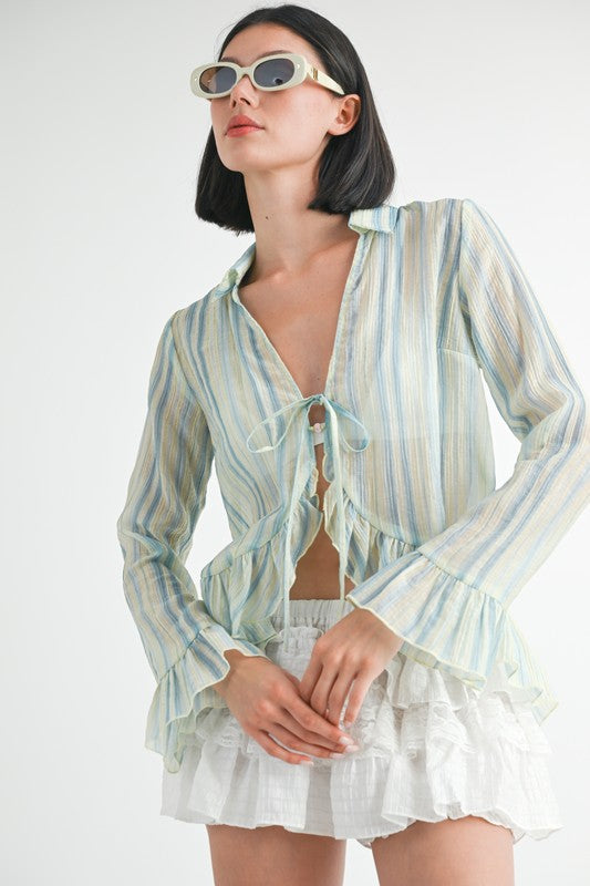 FLYAWAY BLOUSE WITH RUFFLE DETAIL-Charmful Clothing Boutique