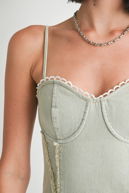 MINI SLEEVELESS DENIM DRESS-Charmful Clothing Boutique